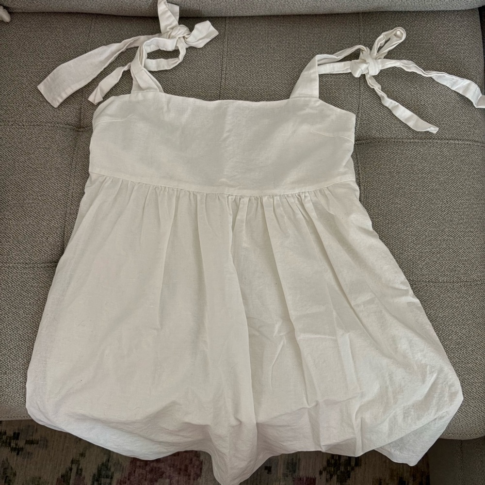 Petal and Pup Linen Shoulder Tie Dress White Size 4 (Small)